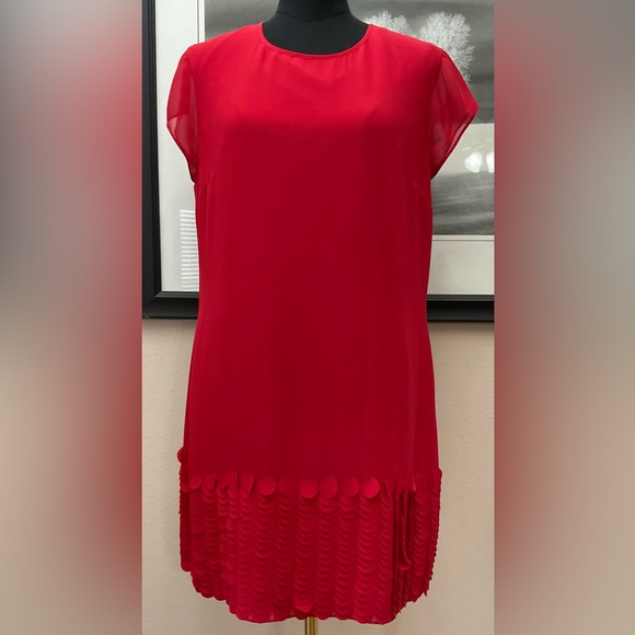 TED BAKER Women’s Red Cap Sleeve Circle Applique Hem Glana Dress Size 4 US 10 - Picture 2 of 13